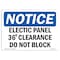 Signmission OSHA Notice Sign, 7" H, Rigid Plastic, Electrical Panel 36 Clearance Do Not Block Sign, Landscape OS-NS-P-710-L-11664 - alternate 1